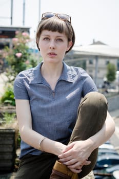young beautiful hipster woman in the city