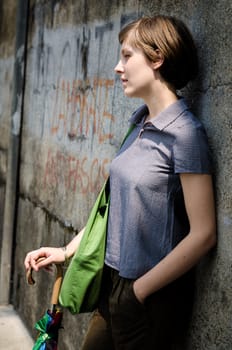 young beautiful hipster woman in the city