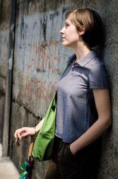 young beautiful hipster woman in the city
