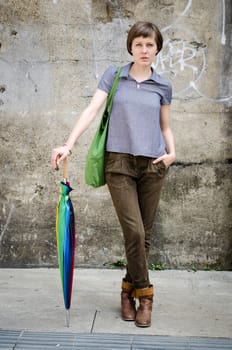 young beautiful hipster woman in the city