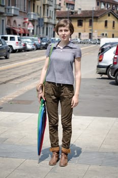 young beautiful hipster woman in the city