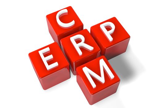 3D Render Crossword concept: Enterprise Resource Planning (ERP) and Customer Relationship Management (CRM) 