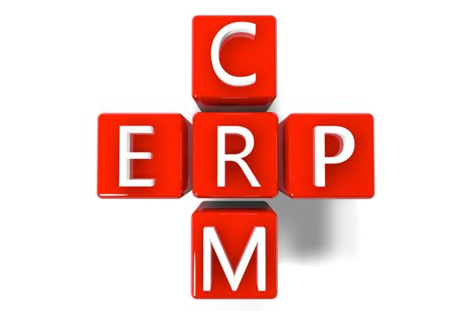 3D Render Crossword concept: Enterprise Resource Planning (ERP) and Customer Relationship Management (CRM) 