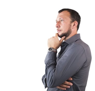 a serious  man on white background