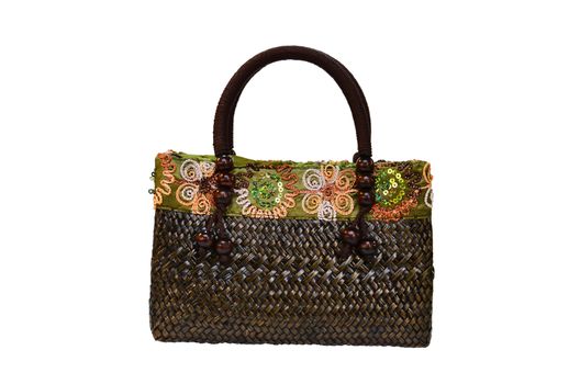 bamboo wicker bag on white background