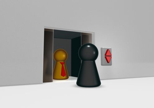 play figures and elevator - 3d illustration