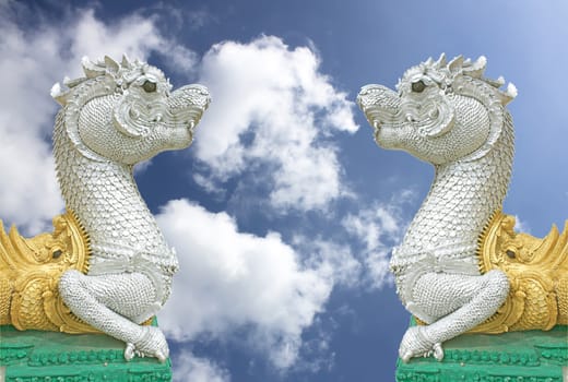 Naga in temple on blue sky background at thailand