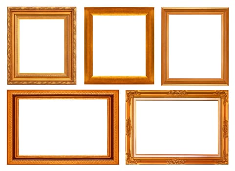 The antique gold frame on the white background