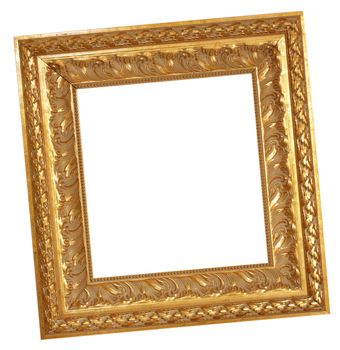 Gold antique frame isolated on white background.