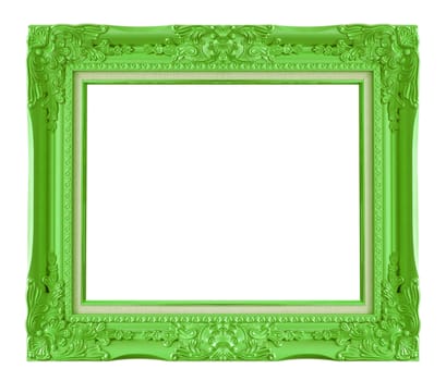 green picture frame. Isolated over white background