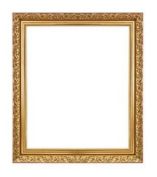 Gold antique frame isolated on white background.