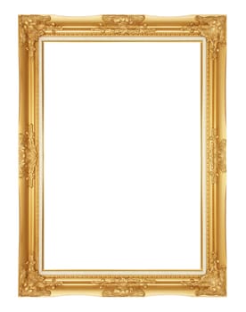 Gold antique frame isolated on white background.