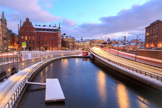 Gamla Stan Highway to Stockholm Cityscape at dusk Sweden