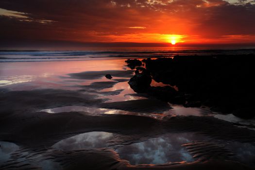 Sunset Woolacombe Beach in North Devon South West England United kingdom