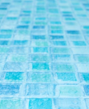 Blue Tiles in Bathroom With Water Drops - Shallow Depth of Field