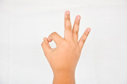 finger from children hand on white background