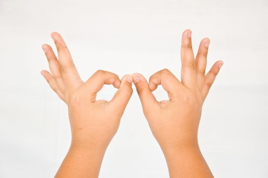 finger from children hand on white background