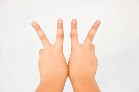 finger from children hand on white background