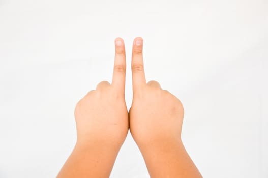 finger from children hand on white background