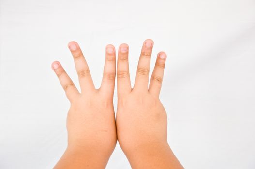 finger from children hand on white background