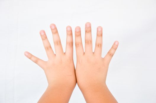 finger from children hand on white background