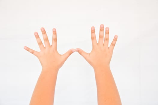 finger from children hand on white background