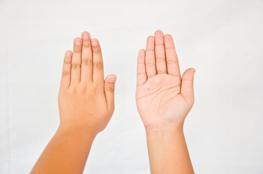 finger from children hand on white background