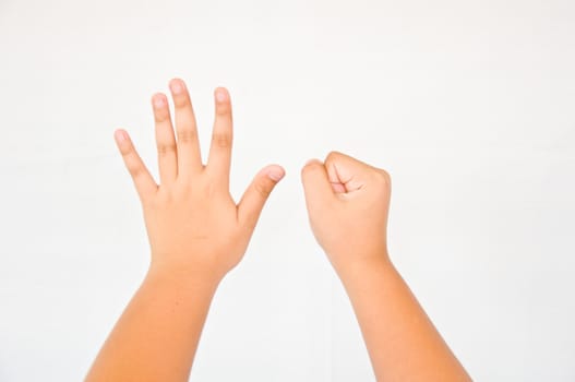 finger from children hand on white background