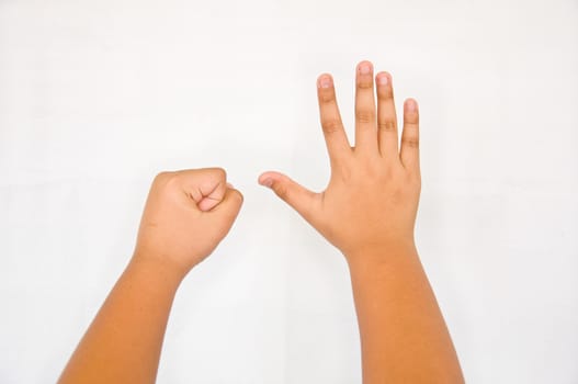 finger from children hand on white background