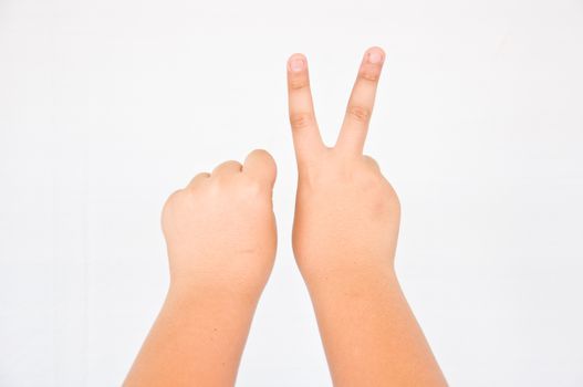 finger from children hand on white background