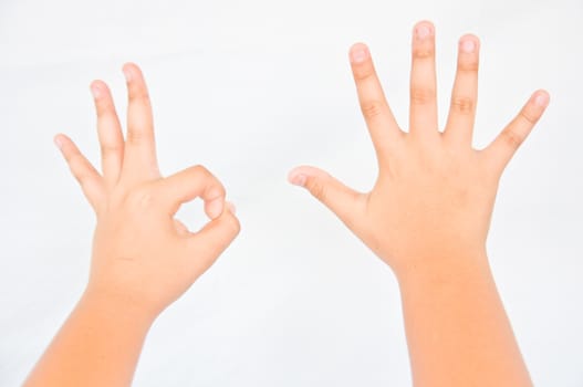 finger from children hand on white background