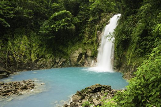 Small waterfall on the Rio Celeste in Costa Rica.