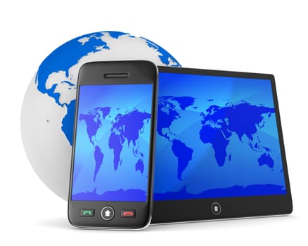 phone and tablet on white background. Isolated 3D image