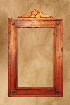 beautiful empty ancient wooden frame on the wall ready for your design