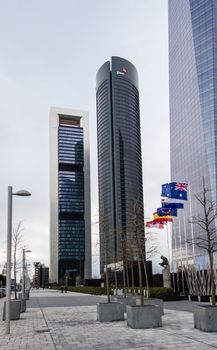 MADRID, SPAIN - MARCH 10 Cuatro Torres Business Area (CTBA), in Madrid, Spain, on March 10, 2013. View of Bankia Tower and PwC Tower skyscrapers