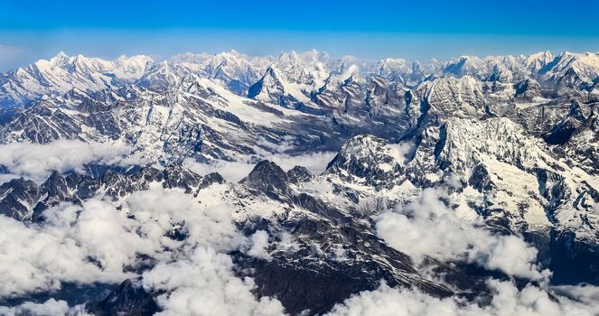 Himalayas mountains Everest range panorama aerial view, Nepal