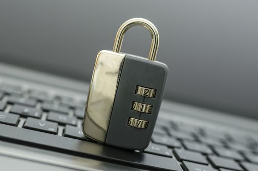 Padlock on computer keyboard. Concept of internet security.