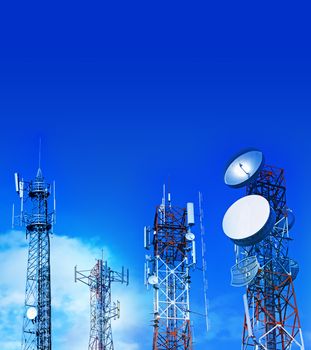 Communication tower over a blue sky background