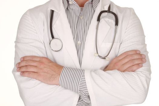 Trustworthy Male Doctor Wearing Stethoscope on White Background