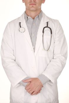 Trustworthy Male Doctor Wearing Stethoscope on White Background