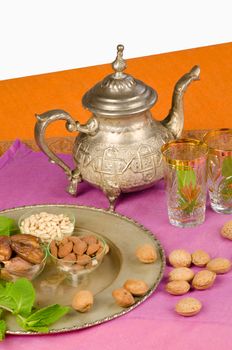 Still life with assorted ingredients used in Moroccan cuisine