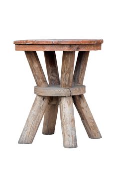 Old wooden stool isolated on white background