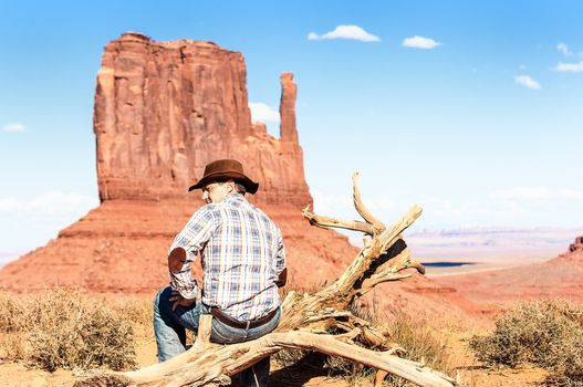 attractive cow boy in famous Monument valley National tribal park, USA