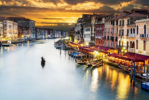 famous grand canale from Rialto Bridge at blue hour, Venice, Italy