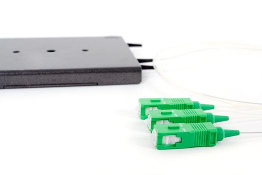 fiber optic coupler with SC connectors on white background