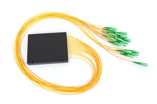 fiber optic coupler with SC connectors on white background