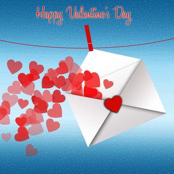 Happy Valentine's day postcard with hearts in envelope