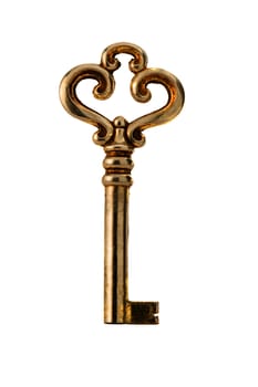 Antique golden key on a white background in high resolution