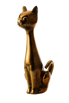 Brass figure of the yellow metalic cat over the white