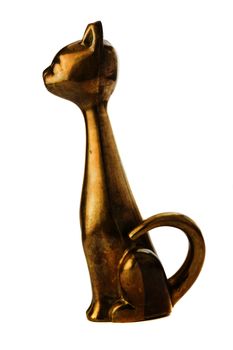 Brass figure of the yellow metalic cat over the white